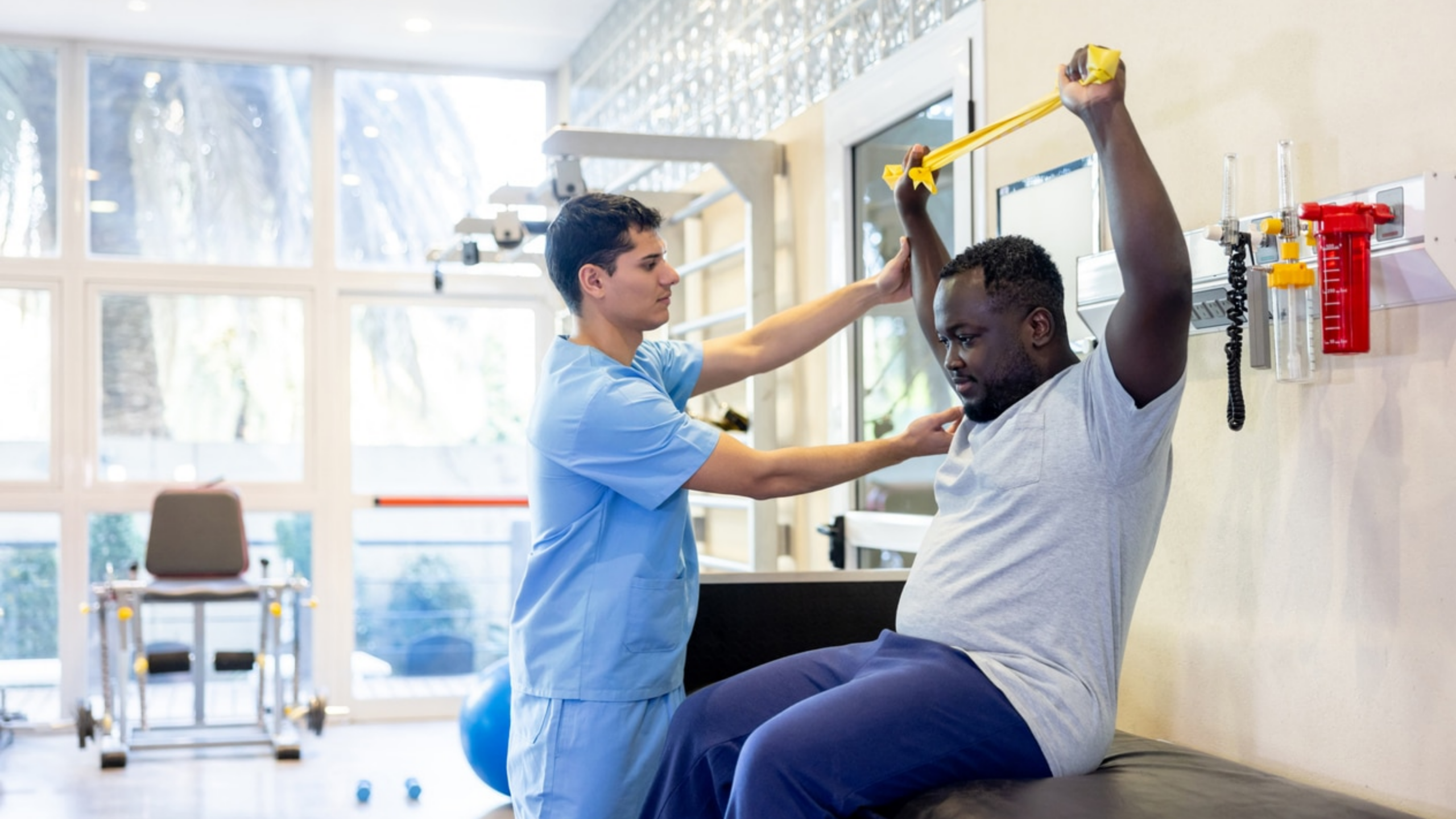 Patient participating in therapy and rehabilitation