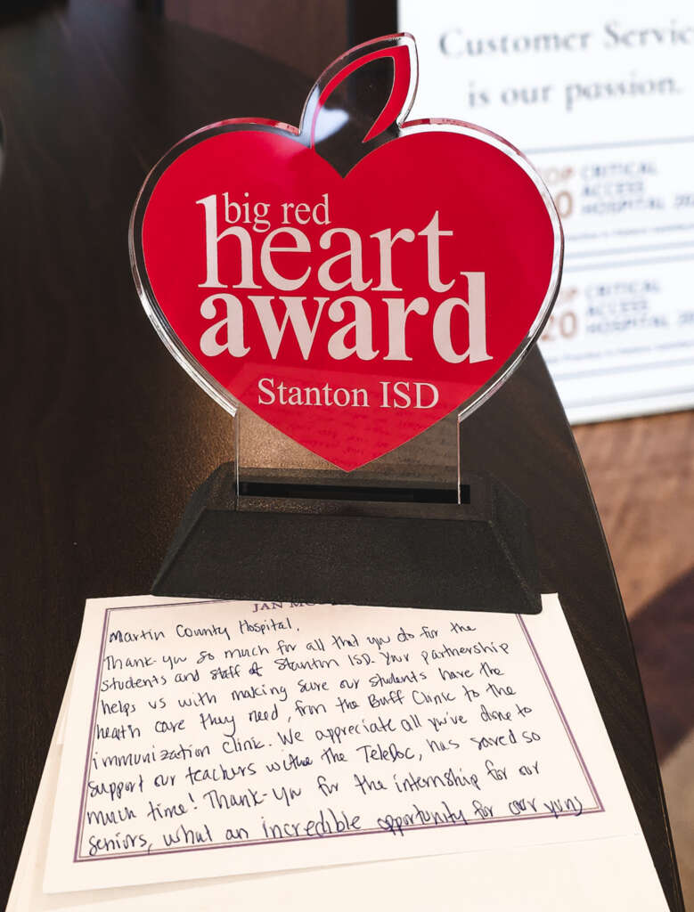 MCHD Honored with Stanton ISD Big Red Heart Award